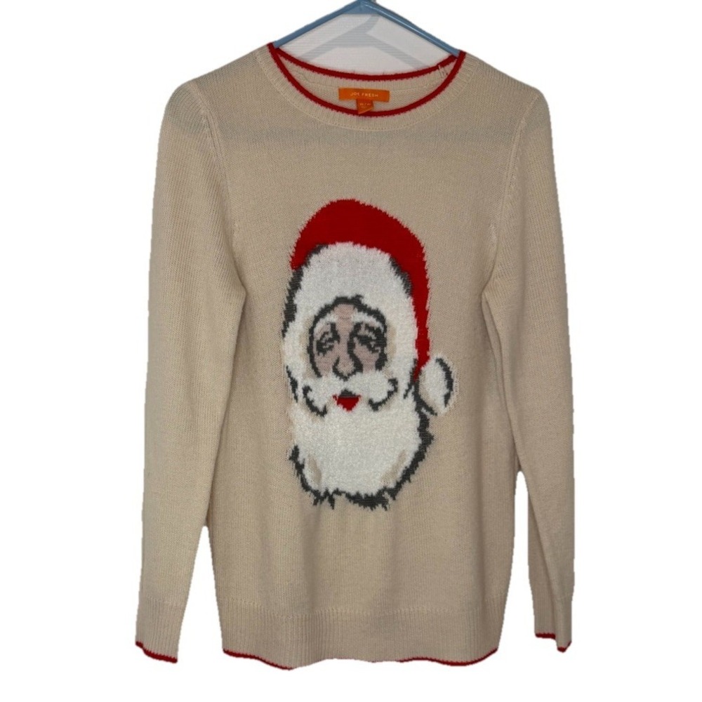 Christmas Cheers Sweatshirt Cream Santa Sz M Joy Fresh
